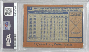 Tony Perez auto card topps 1978 #15 St. Montreal Expos PSA Encapsulated