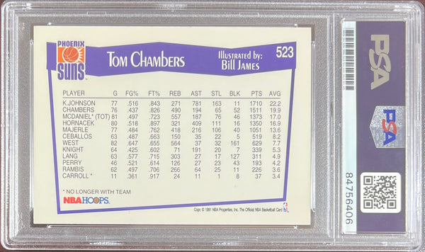 Tom Chambers auto 1991 NBA Hoops #523 card Phoenix Suns PSA