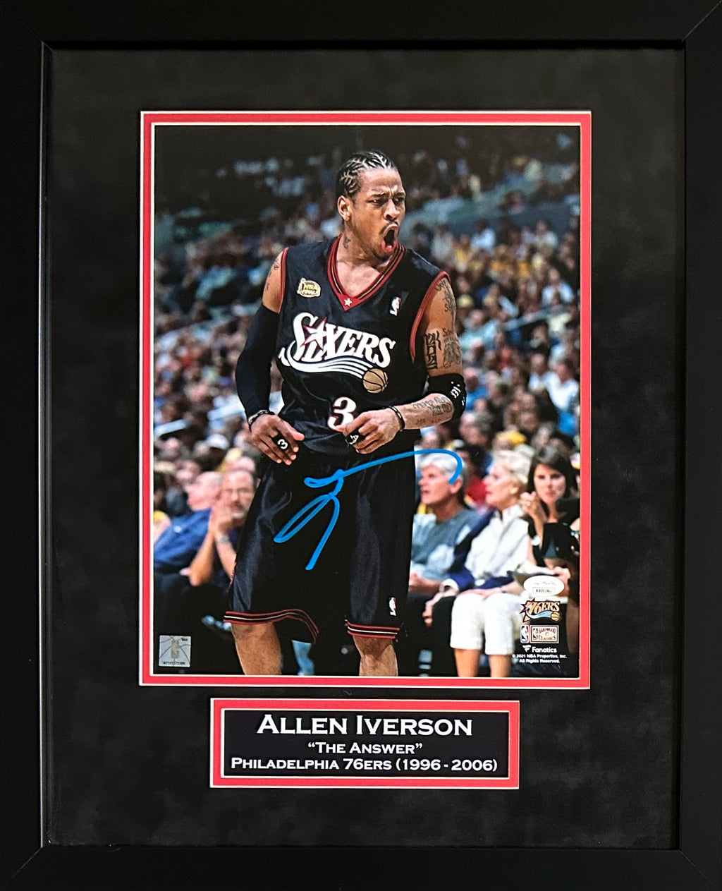 Allen Iverson signed framed 11x14 photo Philadelphia 76ers NBA JSA suede matte