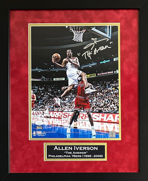 Allen Iverson signed inscribed framed 11x14 photo 76ers NBA JSA suede matte