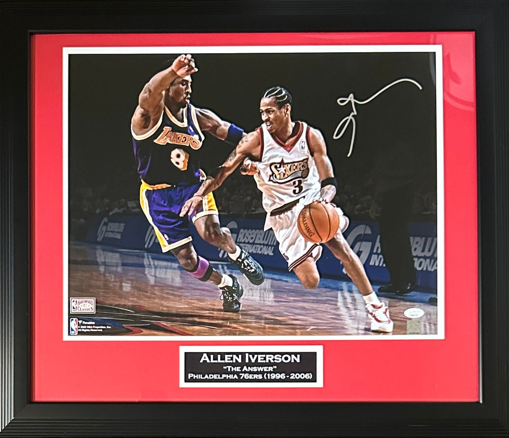 Allen Iverson signed inscribed framed 16x20 photo 76ers NBA JSA suede matte