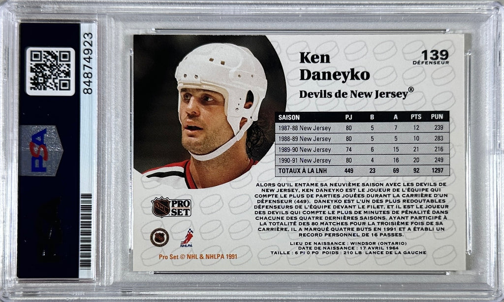 Ken Daneyko auto insc 1991 Pro Set card #139 PSA Encapsulated New Jersey Devils
