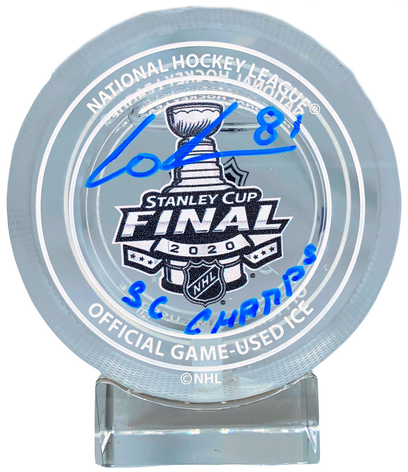 Erik Cernak autograph inscribed Stanley Cup Game Used Ice puck TB Lightning JSA