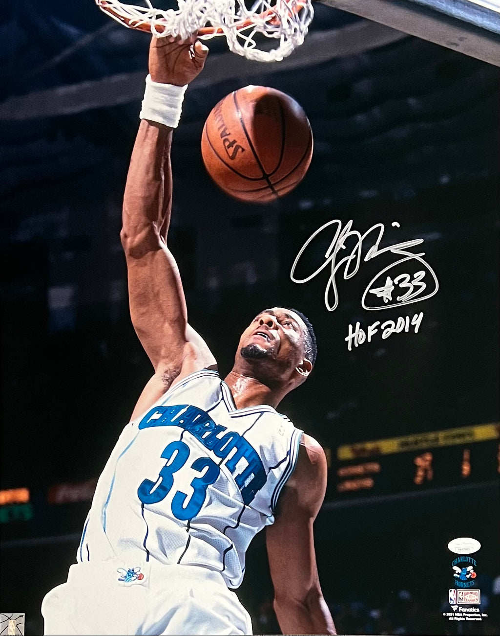 Alonzo Mourning signed inscribed 16x20 photo NBA Charlotte Hornets JSA Witness