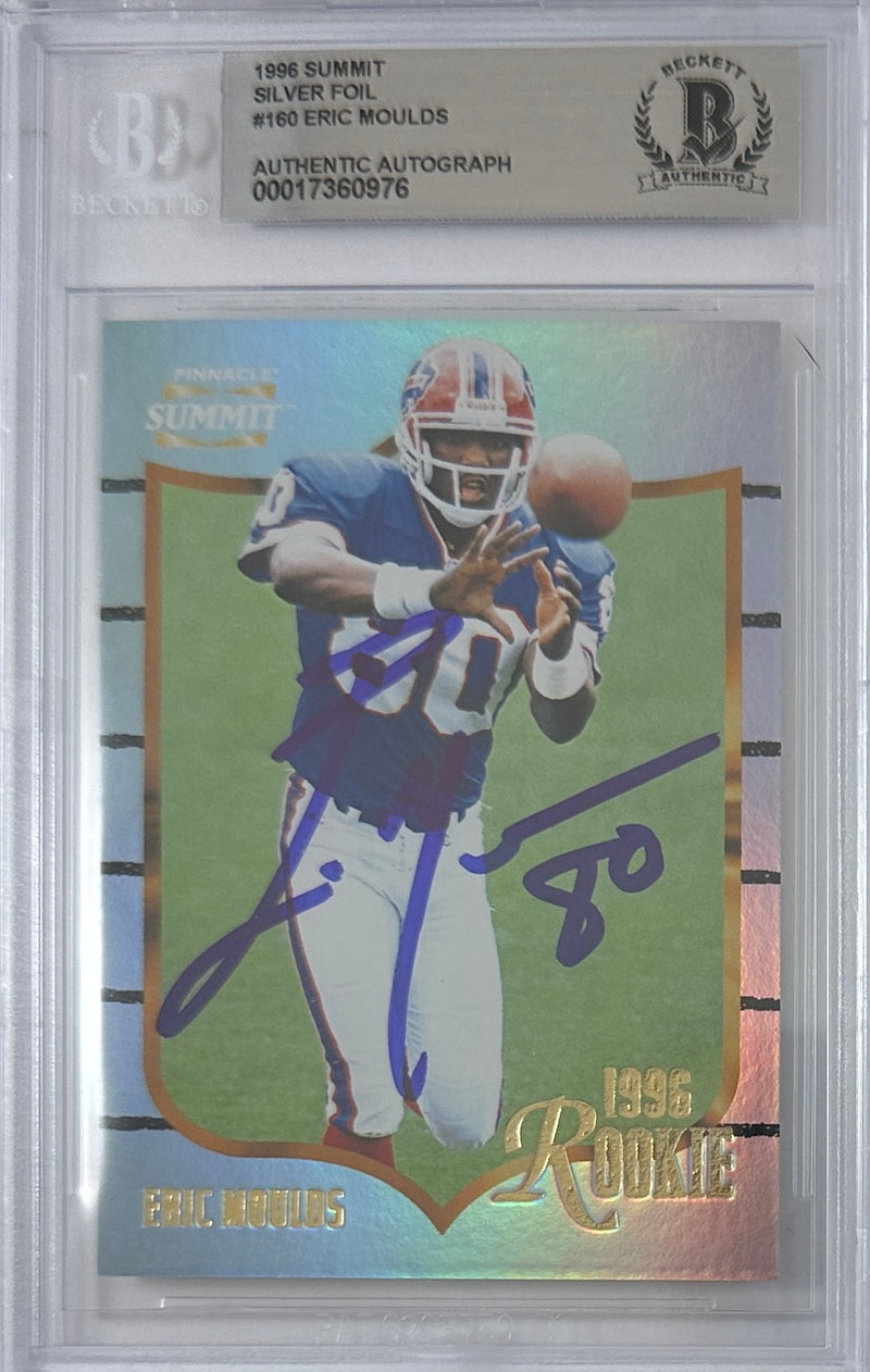 Eric Moulds autographed signed Pinnacle 1996 #160 Buffalo Bills BAS Encap RC