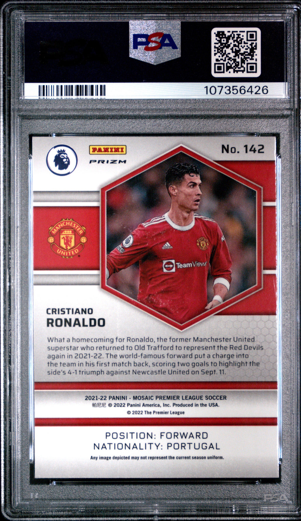 Cristiano Ronaldo 2021-22 Panini Mosiac Silver PSA 10 #142