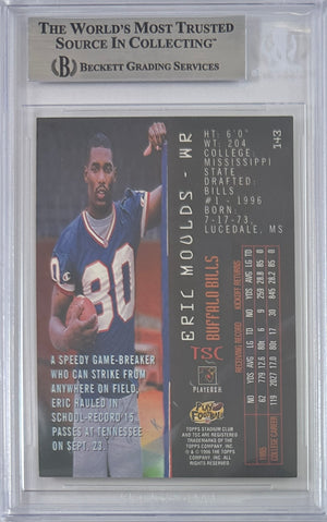 Eric Moulds autographed signed Topps 1996 #143 Buffalo Bills BAS Encap RC