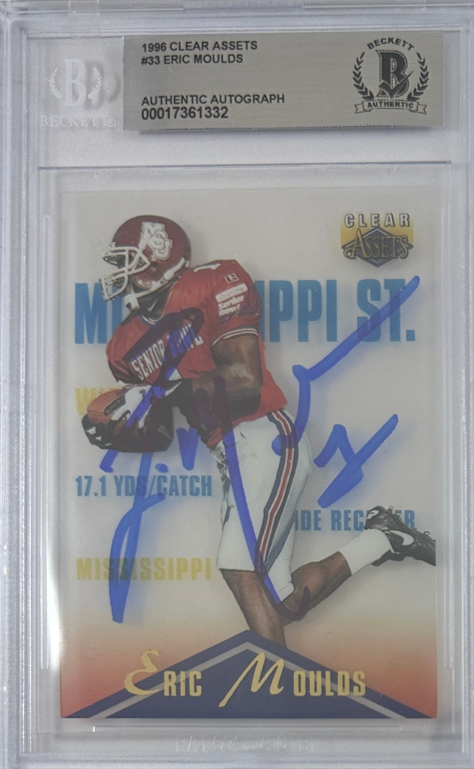 Eric Moulds auto signed Classic Marketing 1996 Buffalo Bills BAS Encap RC