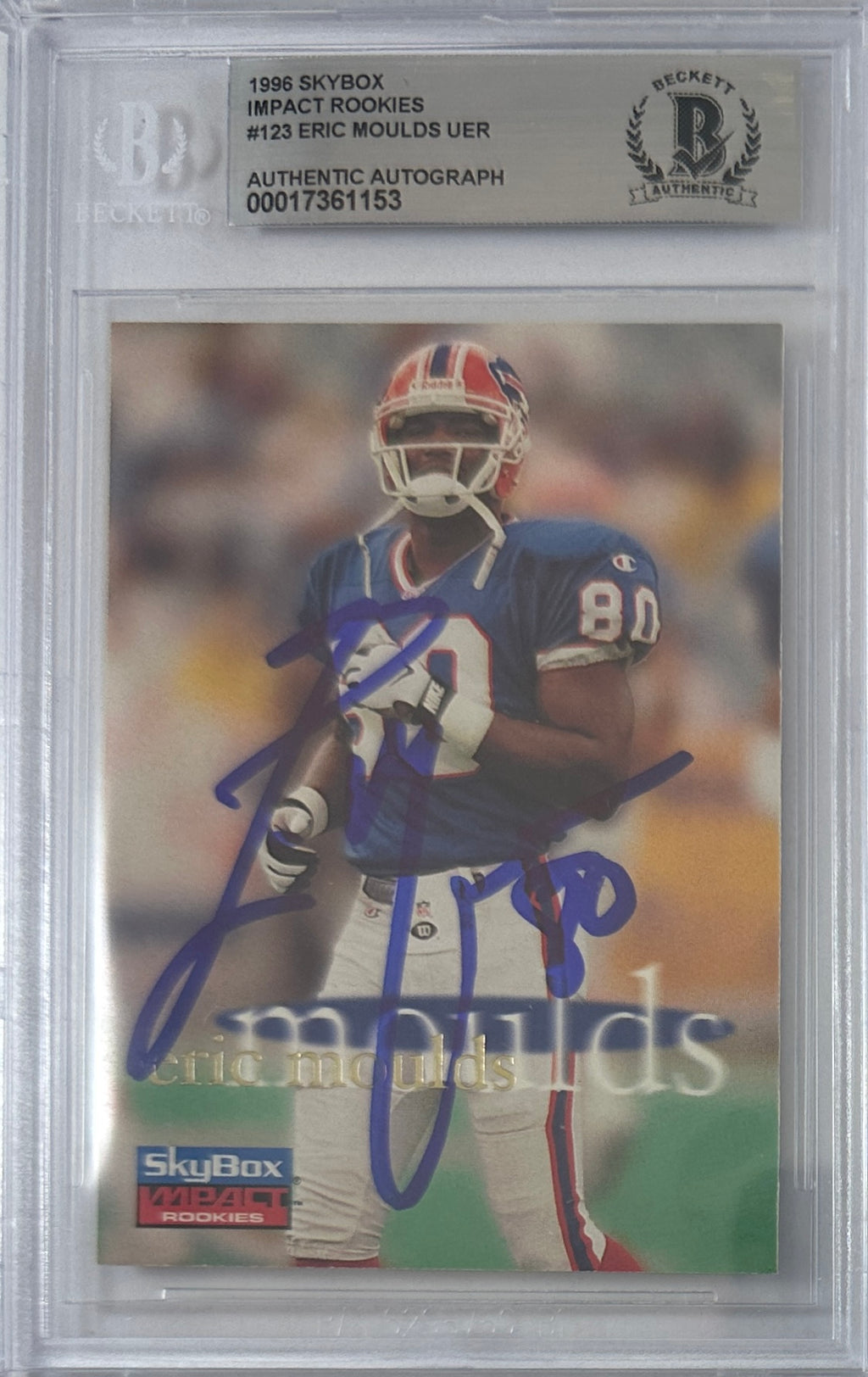 Eric Moulds autographed signed Skybox #123 Buffalo Bills BAS Encap RC