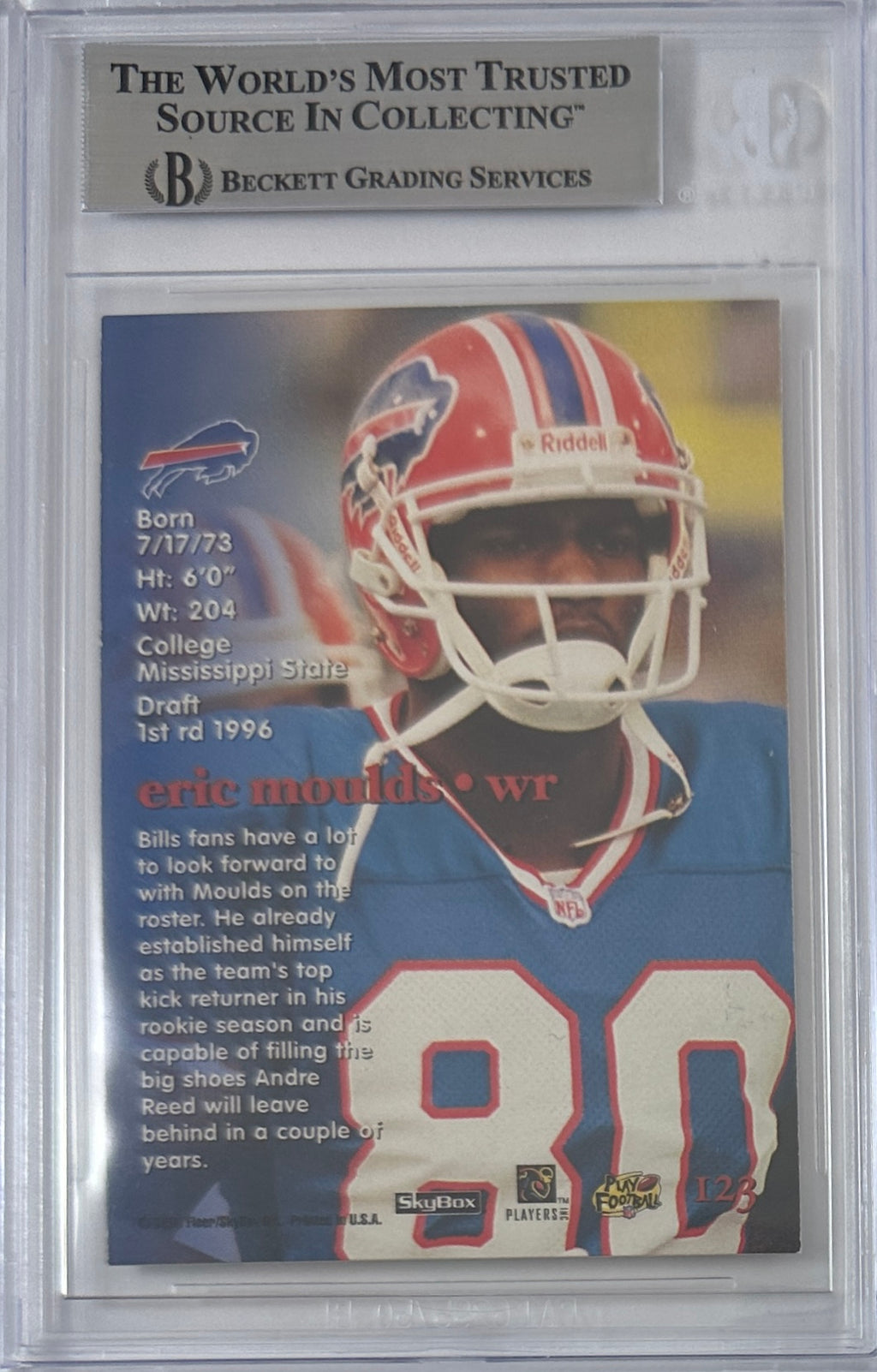 Eric Moulds autographed signed Skybox #123 Buffalo Bills BAS Encap RC