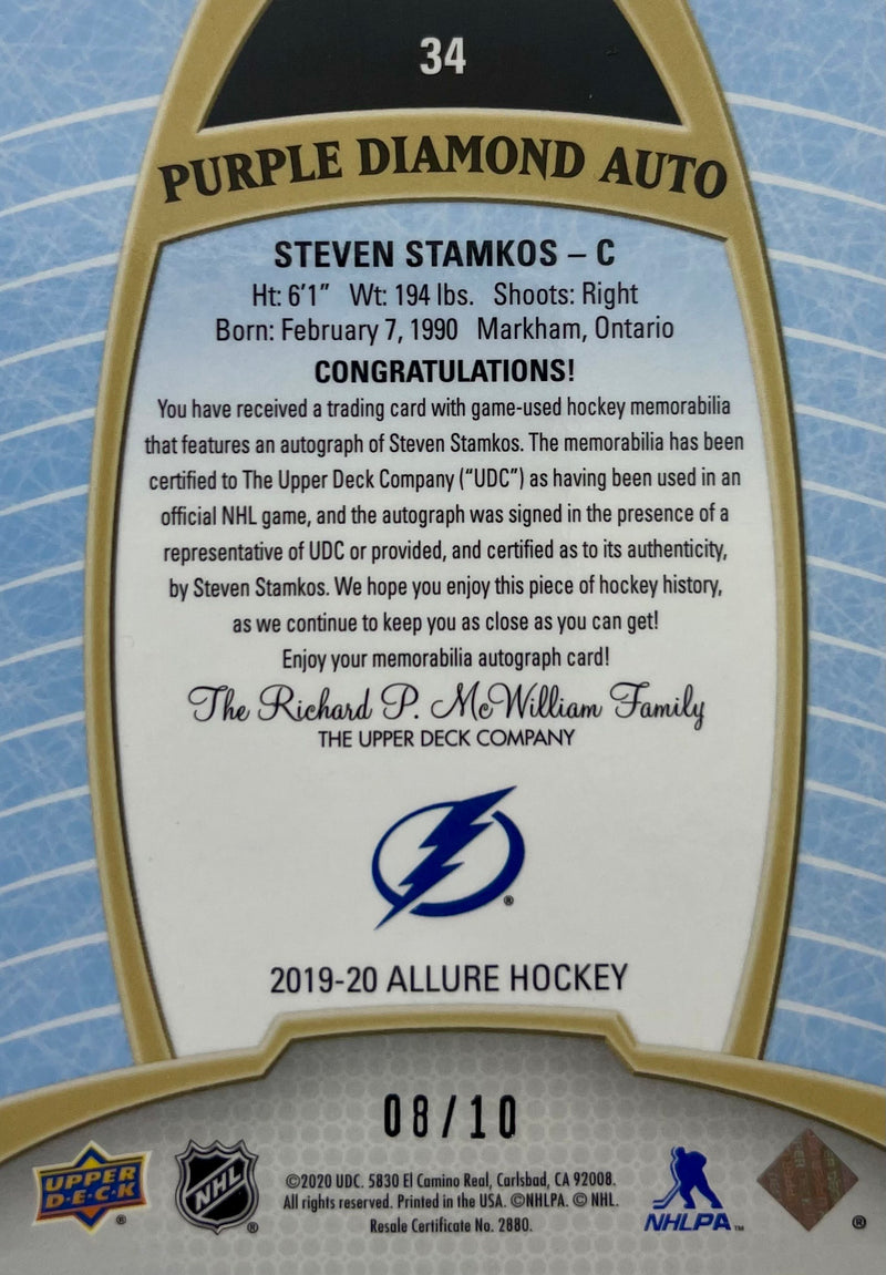 Steven Stamkos autographed GU 2020 Upper Deck card 8/10 NHL Tampa Bay Lightning