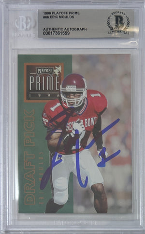 Eric Moulds autographed signed Playoff #66 1996 Buffalo Bills BAS Encap RC