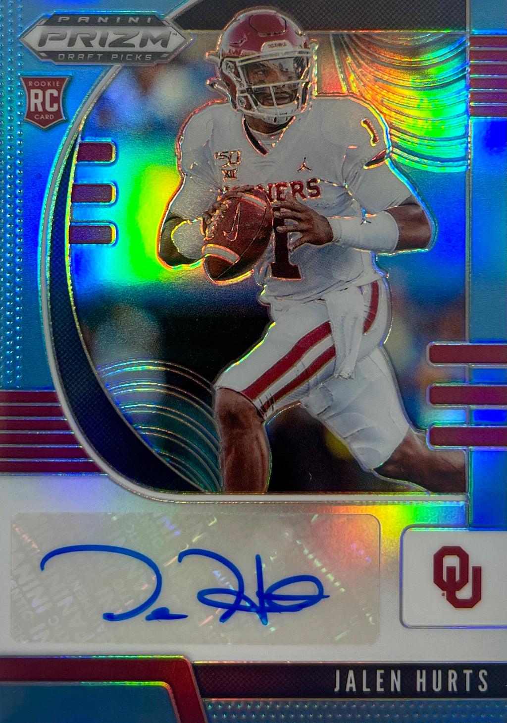 Jalen Hurts autographed signed card 2020 6/30 Panini NCAA Oklahoma Sooners RC