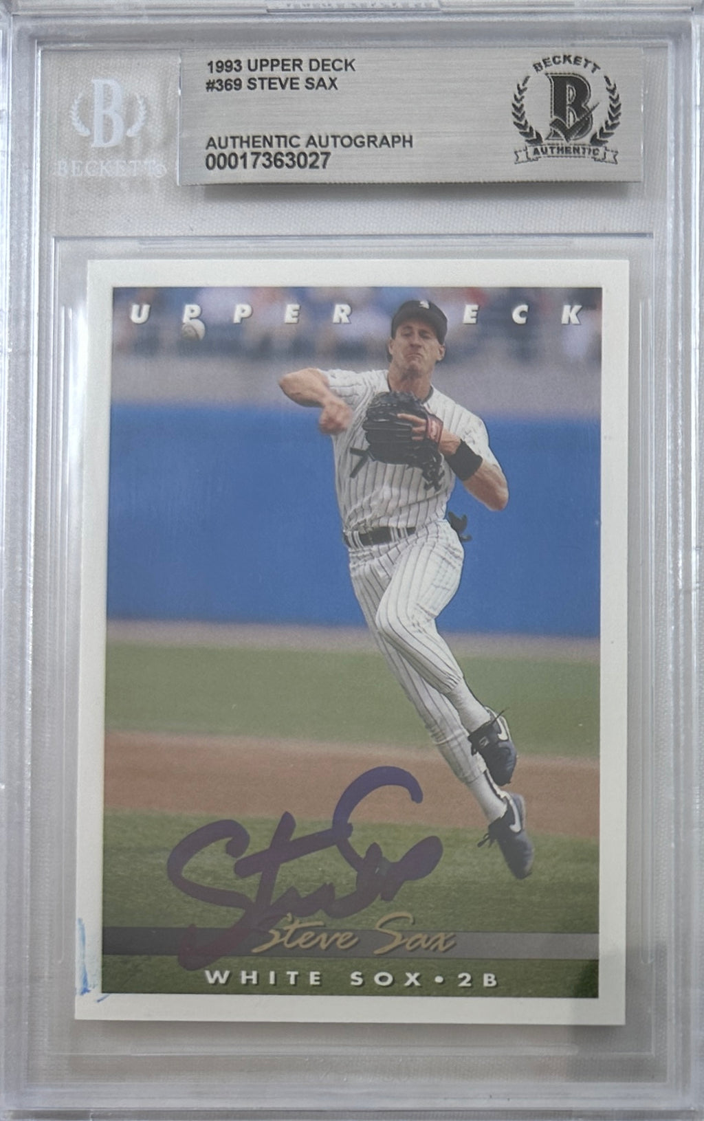 Steve Sax auto signed card 1992 Upper Deck 369 MLB New York Yankees BAS Encap