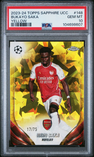 Bukayo Saka 2023-24 Topps Chrome Sapphire Yellow /75 PSA 10 #148