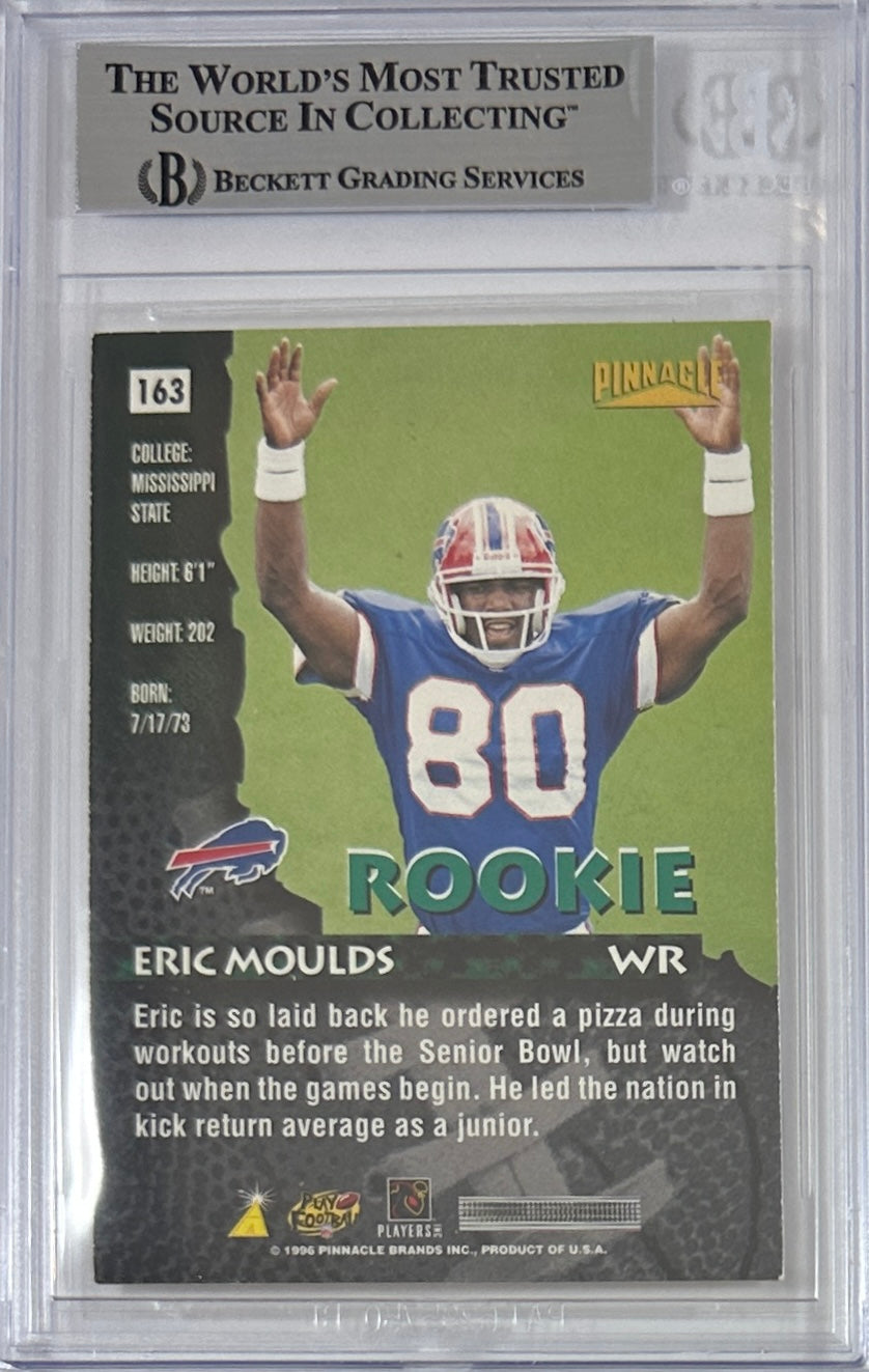Eric Moulds autographed signed Pinnacle 1996 #163 Buffalo Bills BAS Encap RC