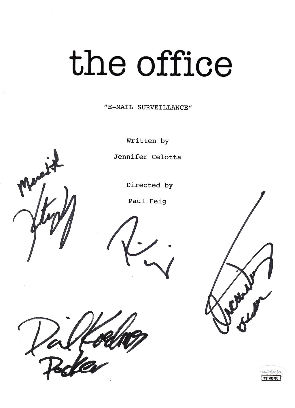 The Office cast signed inscribed TV Script JSA Dwight Meredith Oscar Packer