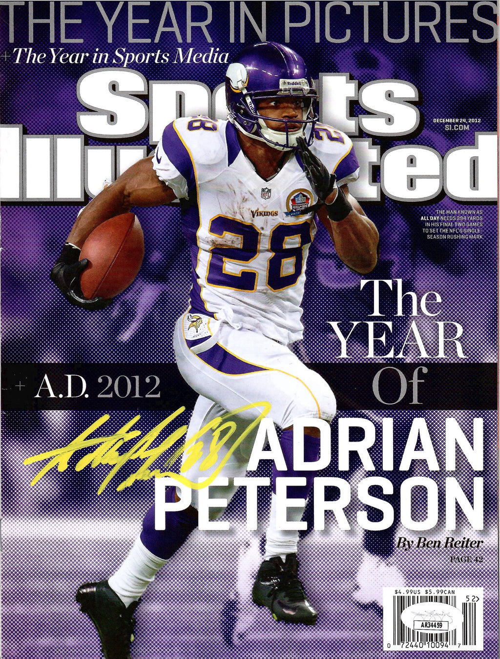 Adrian Peterson autographed signed Magazine NFL Minnesota Vikings JSA COA