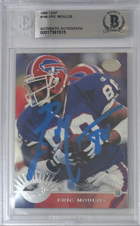 Eric Moulds autographed signed Donruss 1996 #186 Buffalo Bills BAS Encap RC