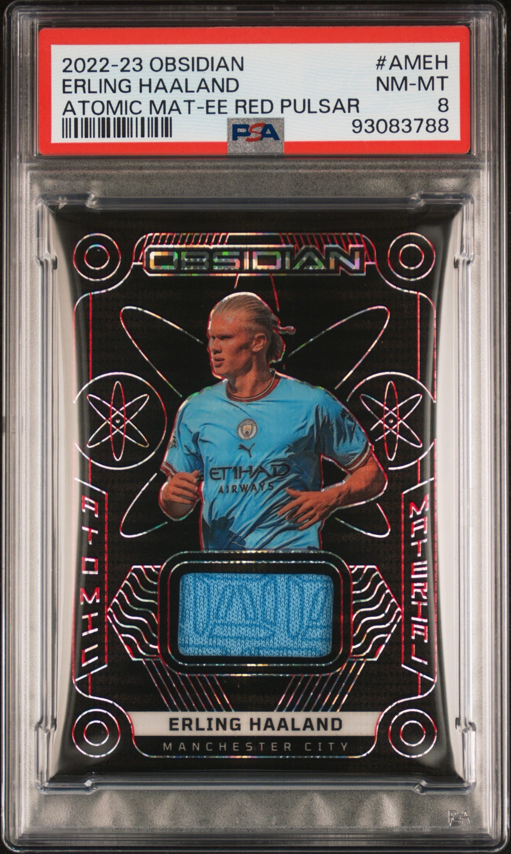 Erling Haaland 2022-23 Panini Obsidian Atomic Materials /44 PSA 8 Red Pulsar