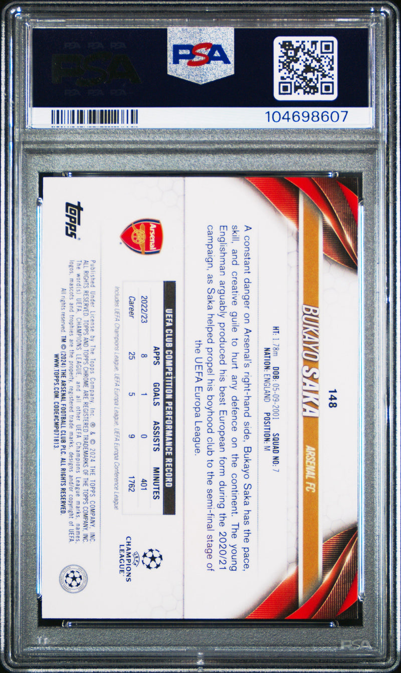 Bukayo Saka 2023-24 Topps Chrome Sapphire Yellow /75 PSA 10 #148
