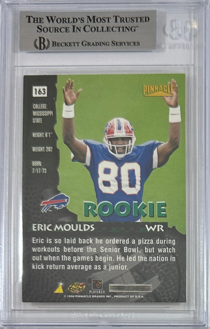Eric Moulds autographed signed Pinnacle 1996 #163 Buffalo Bills BAS Encap RC