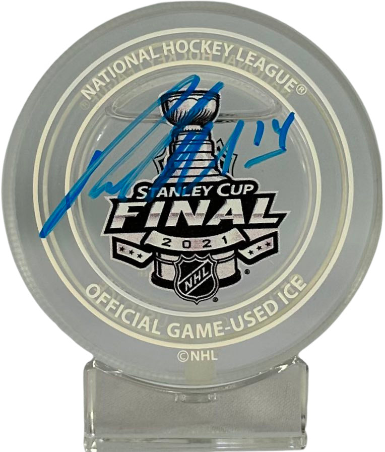 Pat Maroon autograph signed Game Used Ice puck Tampa Bay Lightning JSA COA