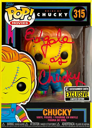 Ed Gale signed inscribed limited edition Chucky Funko Pop #315 Childs play JSA COA
