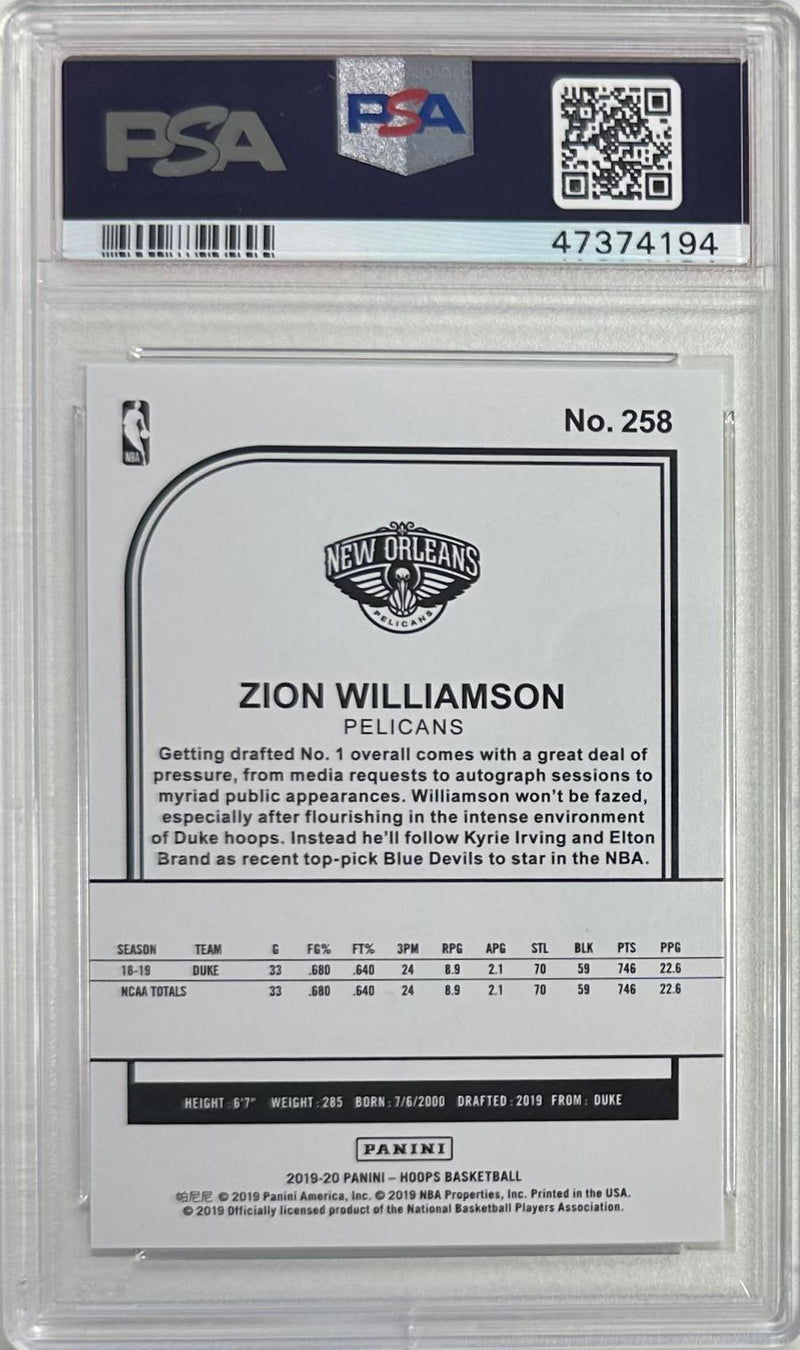 Zion Williamson 2019 NBA Hoops RC #258 PSA GEM MINT 10 New Orleans Pelicans