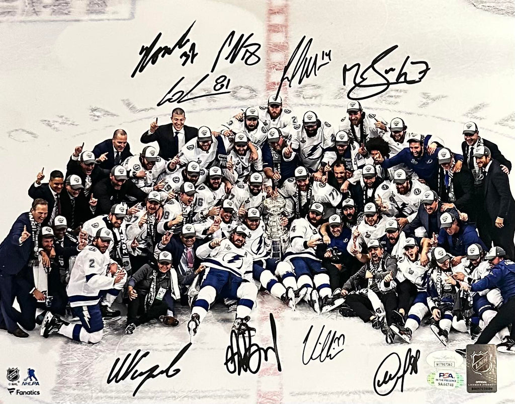 Team signed 11x14 photo Tampa Bay Lightning JSA PSA Vasilevskiy Kucherov Hedman