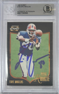 Eric Moulds autographed signed Pinnacle 1996 #160 Buffalo Bills BAS Encap RC
