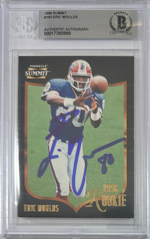 Eric Moulds autographed signed Pinnacle 1996 #160 Buffalo Bills BAS Encap RC
