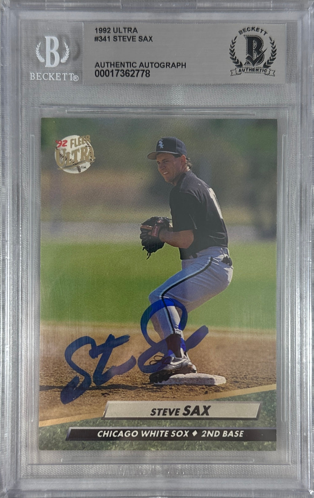 Steve Sax auto signed card 1992 Fleer Corp #341 MLB White Sox BAS Encap