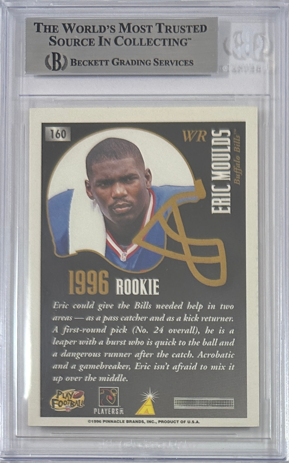 Eric Moulds autographed signed Pinnacle 1996 #160 Buffalo Bills BAS Encap RC