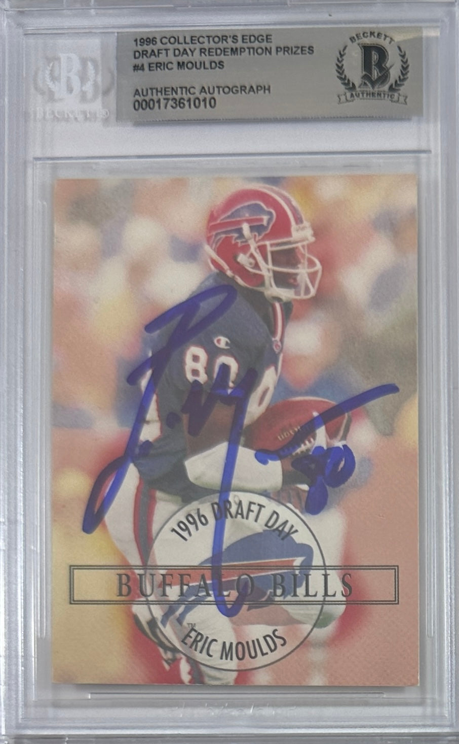 Eric Moulds autographed signed Collectors Edge 1996 Buffalo Bills BAS Encap RC