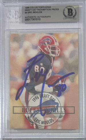 Eric Moulds autographed signed Collectors Edge 1996 Buffalo Bills BAS Encap RC