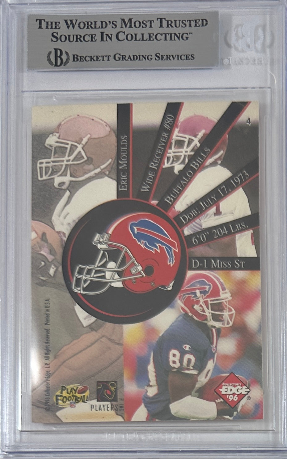 Eric Moulds autographed signed Collectors Edge 1996 Buffalo Bills BAS Encap RC