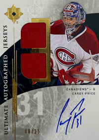 Carey Price autographed GU 2010 Upper Deck 8/25 card NHL Montreal Canadiens