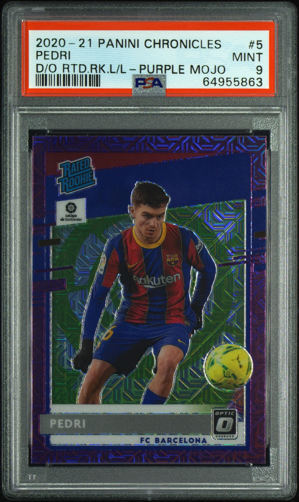 Pedri 2020-21 Panini RC Rated Rookie Chronicles Optic Purple Mojo PSA 9 #5