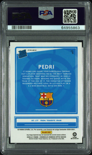 Pedri 2020-21 Panini RC Rated Rookie Chronicles Optic Purple Mojo PSA 9 #5