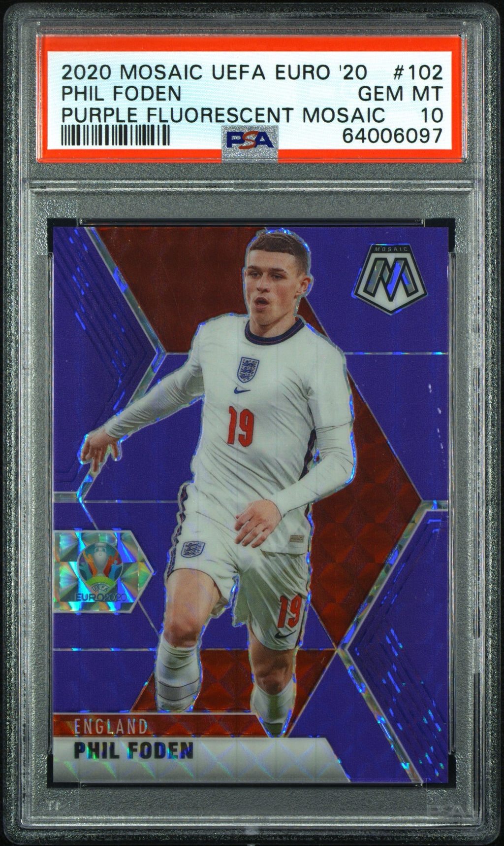 Phil Foden 2020 Panini Mosiac Purple Fluorescent /70 PSA 10 GEM MT