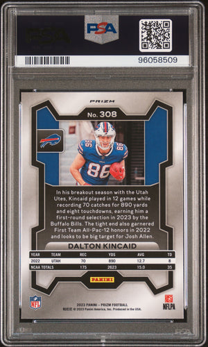 Dalton Kincaid RC 2023 Panini Prizm Silver #308 PSA 9