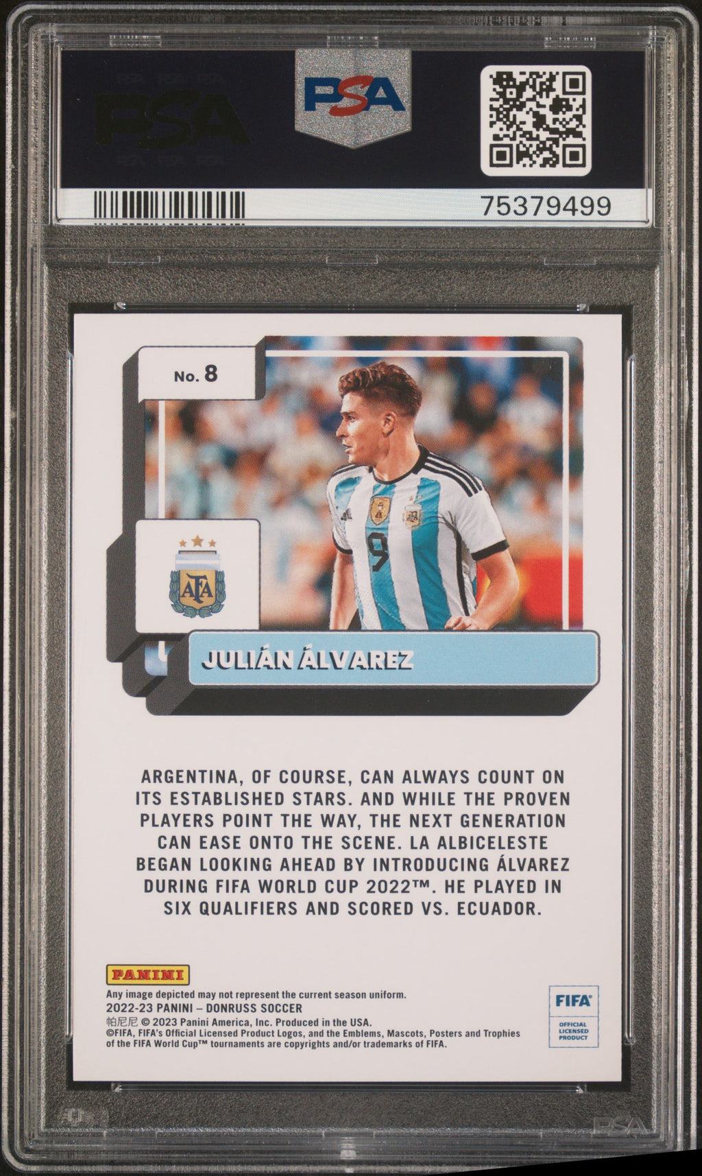 Julian Alvarez RC 2022-23 Panini Donruss Blue Optic /99 PSA 9 #8
