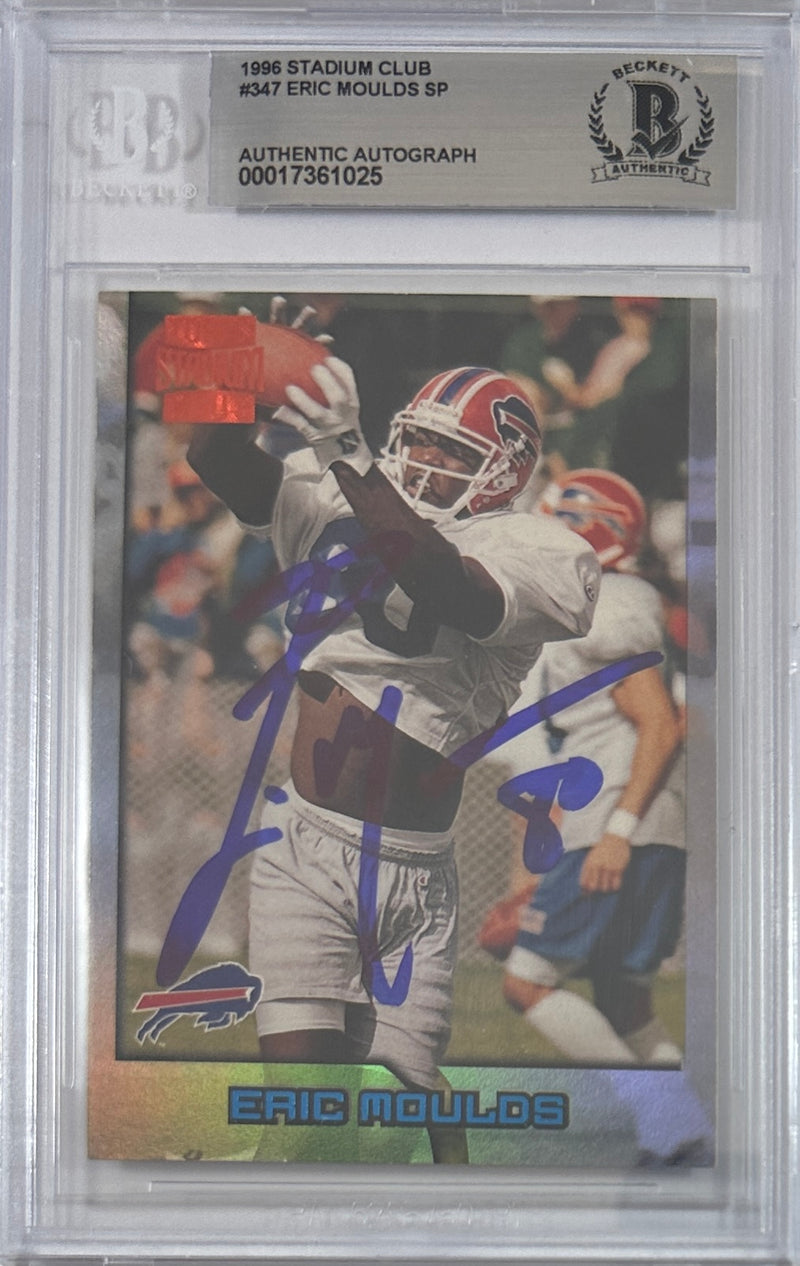 Eric Moulds autographed signed Pinnacle 1996 #347 Buffalo Bills BAS Encap RC