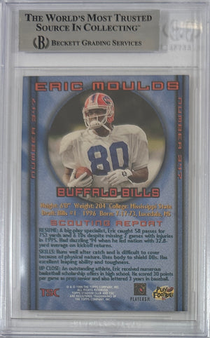 Eric Moulds autographed signed Pinnacle 1996 #347 Buffalo Bills BAS Encap RC
