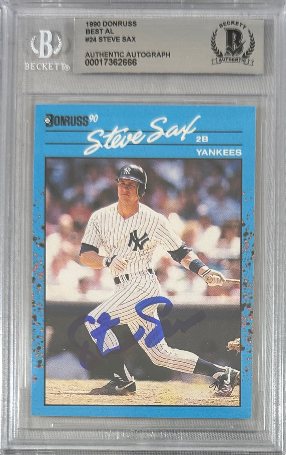 Steve Sax auto signed card 1990 Leaf #24 MLB White Sox BAS Encap