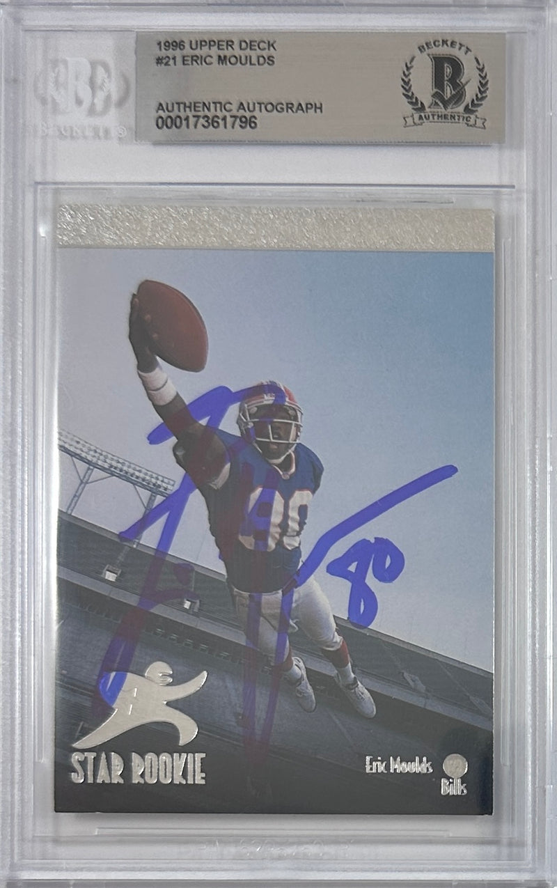 Eric Moulds autographed signed Pinnacle 1996 #21 Buffalo Bills BAS Encap RC