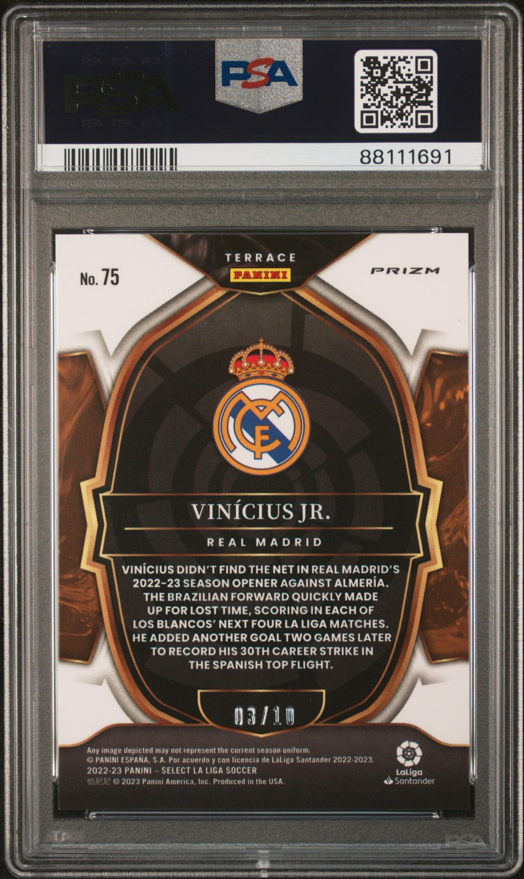 Vinicius Jr. 2022-23 Panini Select Gold Mojo #75 /10 PSA 9