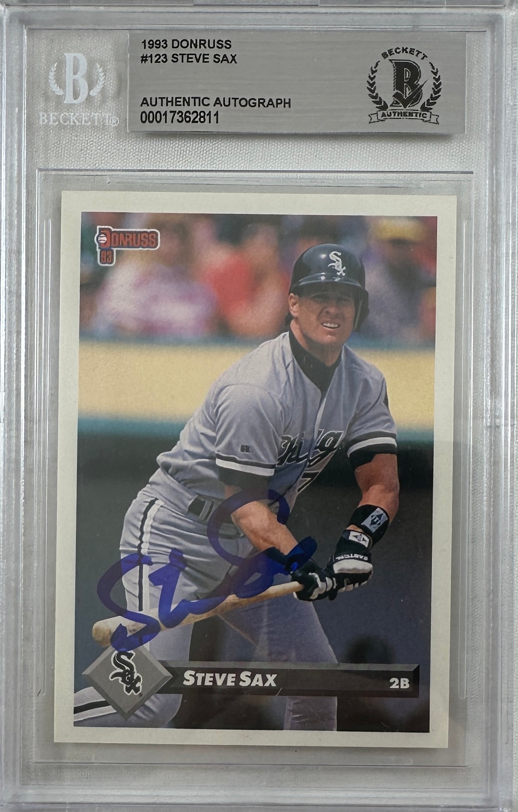 Steve Sax auto signed card 1992 Leaf 123 MLB White Sox BAS Encap