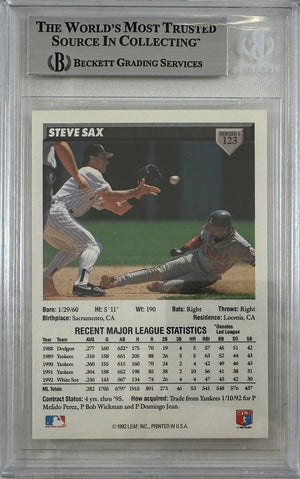 Steve Sax auto signed card 1992 Leaf 123 MLB White Sox BAS Encap